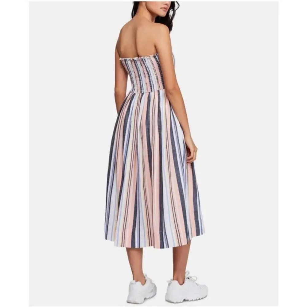 Free People Lilah Pleated Tube Striped Midi Dress XS NWT